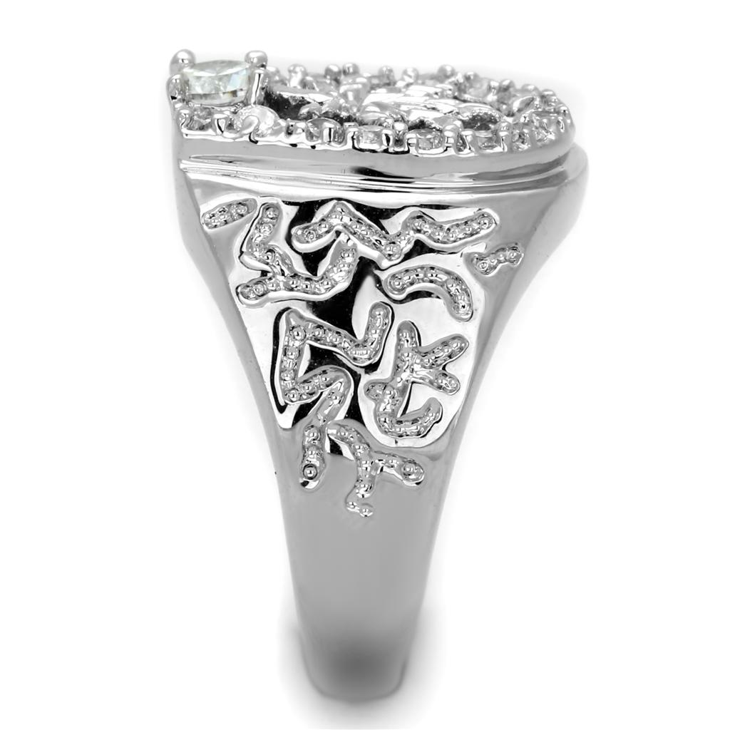 3W595 - Rhodium Brass Ring with AAA Grade CZ  in Clear-3