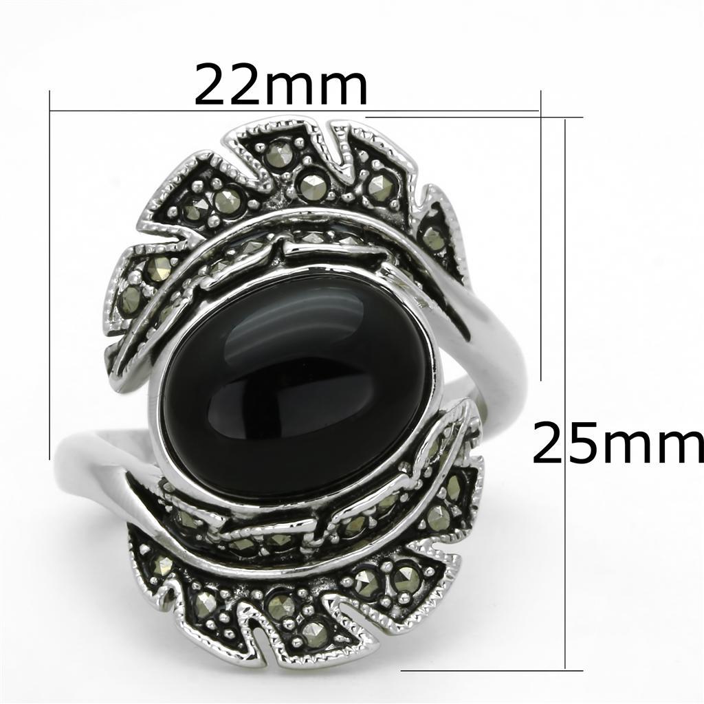 3W597 - Rhodium Brass Ring with Synthetic Onyx in Jet-1