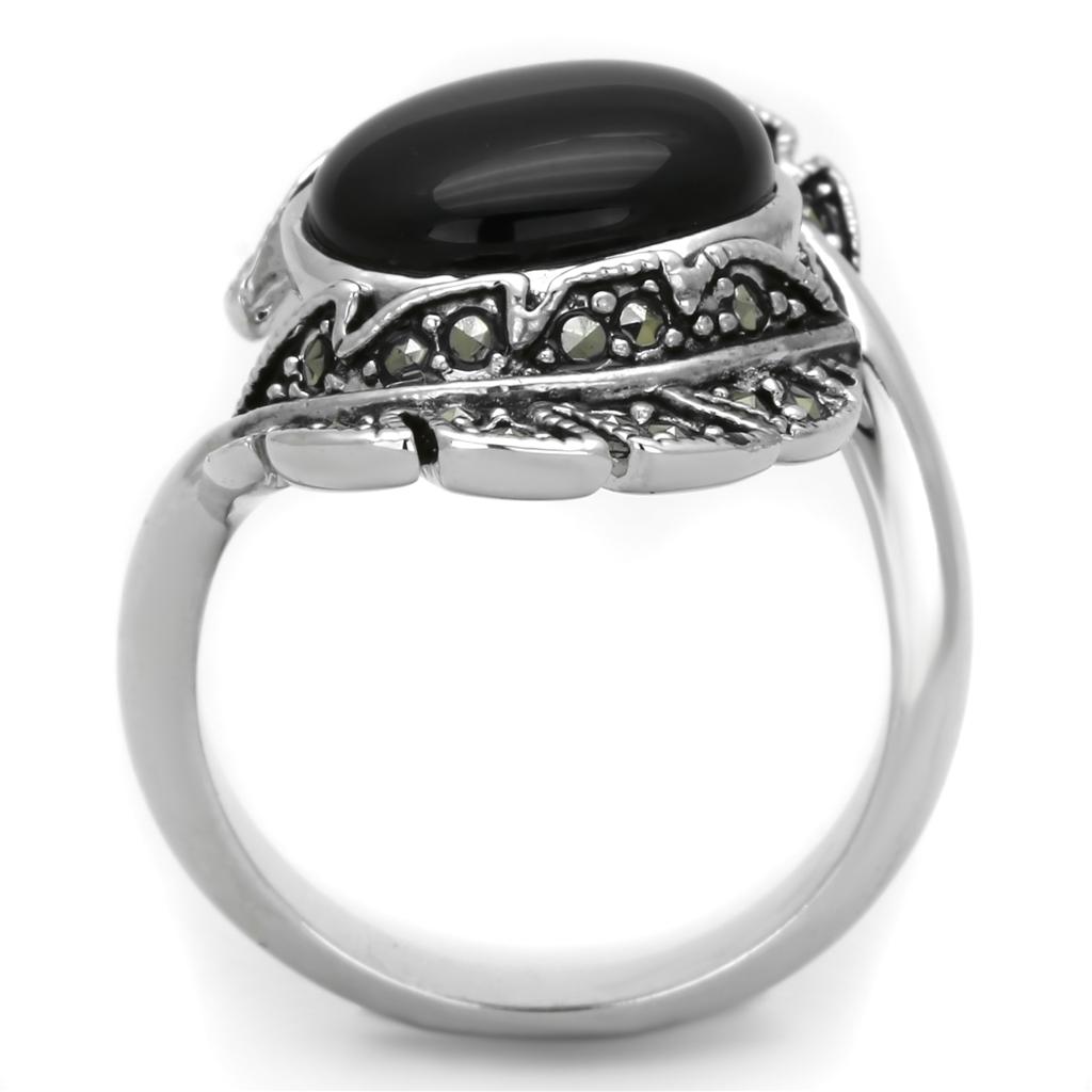 3W597 - Rhodium Brass Ring with Synthetic Onyx in Jet-2