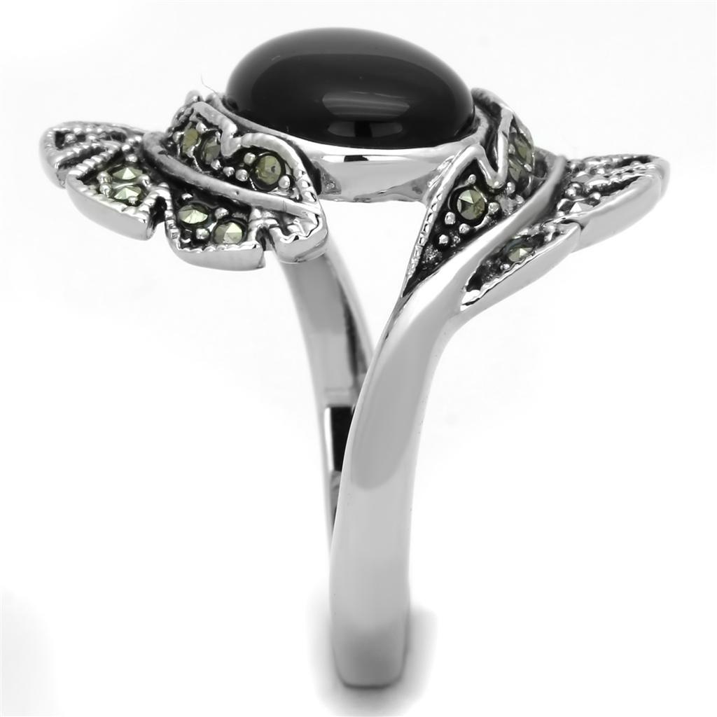 3W597 - Rhodium Brass Ring with Synthetic Onyx in Jet-3
