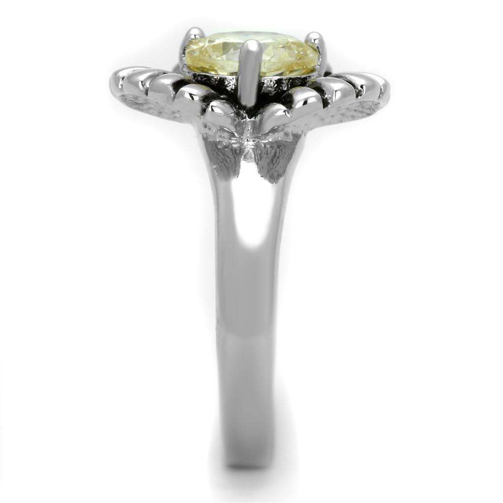 3W598 - Rhodium Brass Ring with AAA Grade CZ  in Citrine Yellow-3