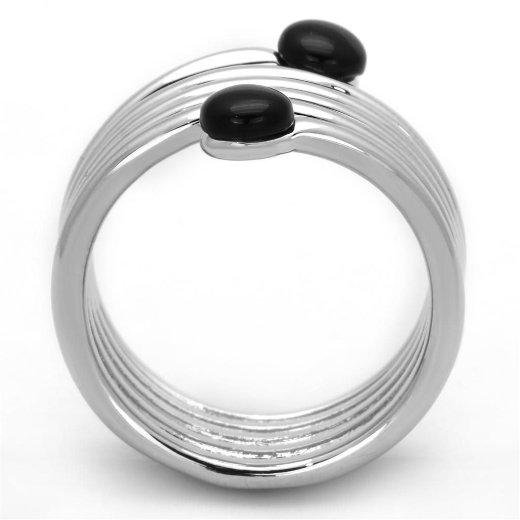 3W602 - Rhodium Brass Ring with Synthetic Onyx in Jet-2