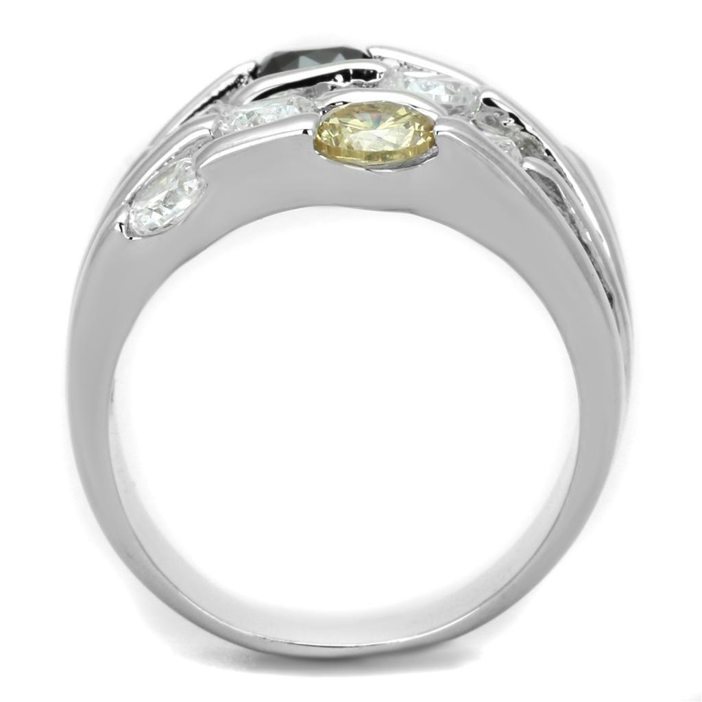 3W605 - Rhodium Brass Ring with AAA Grade CZ  in Multi Color-2