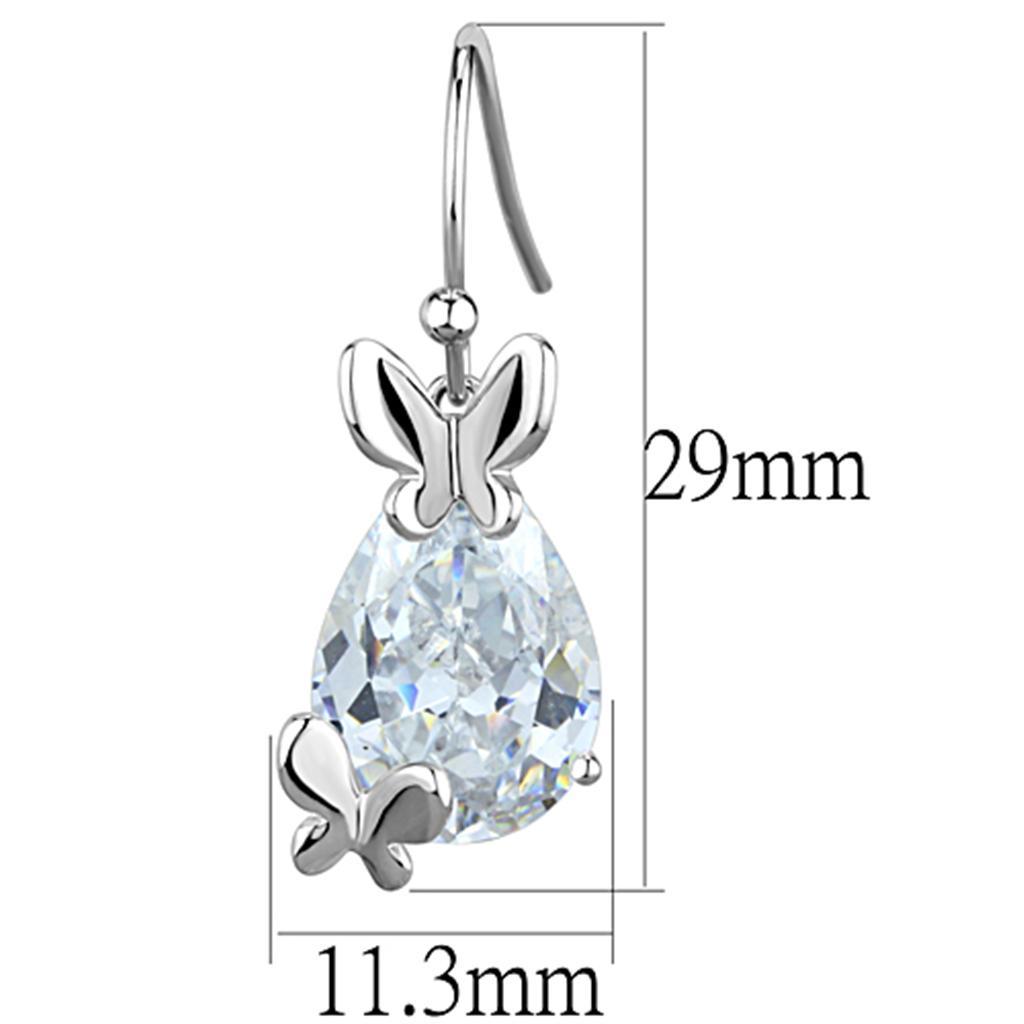 3W622 - Rhodium Brass Earrings with AAA Grade CZ  in Clear-1