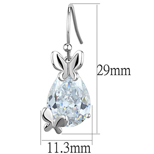 3W622 - Rhodium Brass Earrings with AAA Grade CZ  in Clear-1