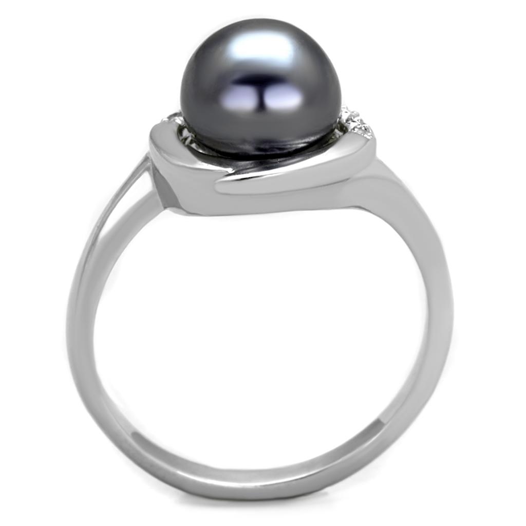 3W629 - Rhodium Brass Ring with Synthetic Pearl in Gray-2