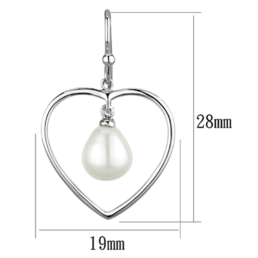 3W630 - Rhodium Brass Earrings with Semi-Precious Pearl in White-1