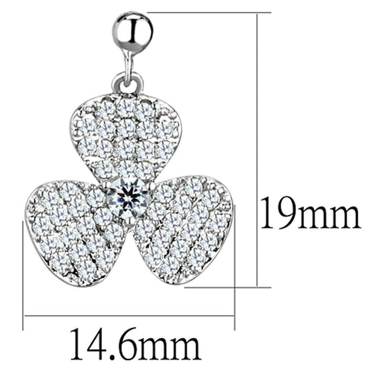 3W662 - Rhodium Brass Earrings with AAA Grade CZ  in Clear-1