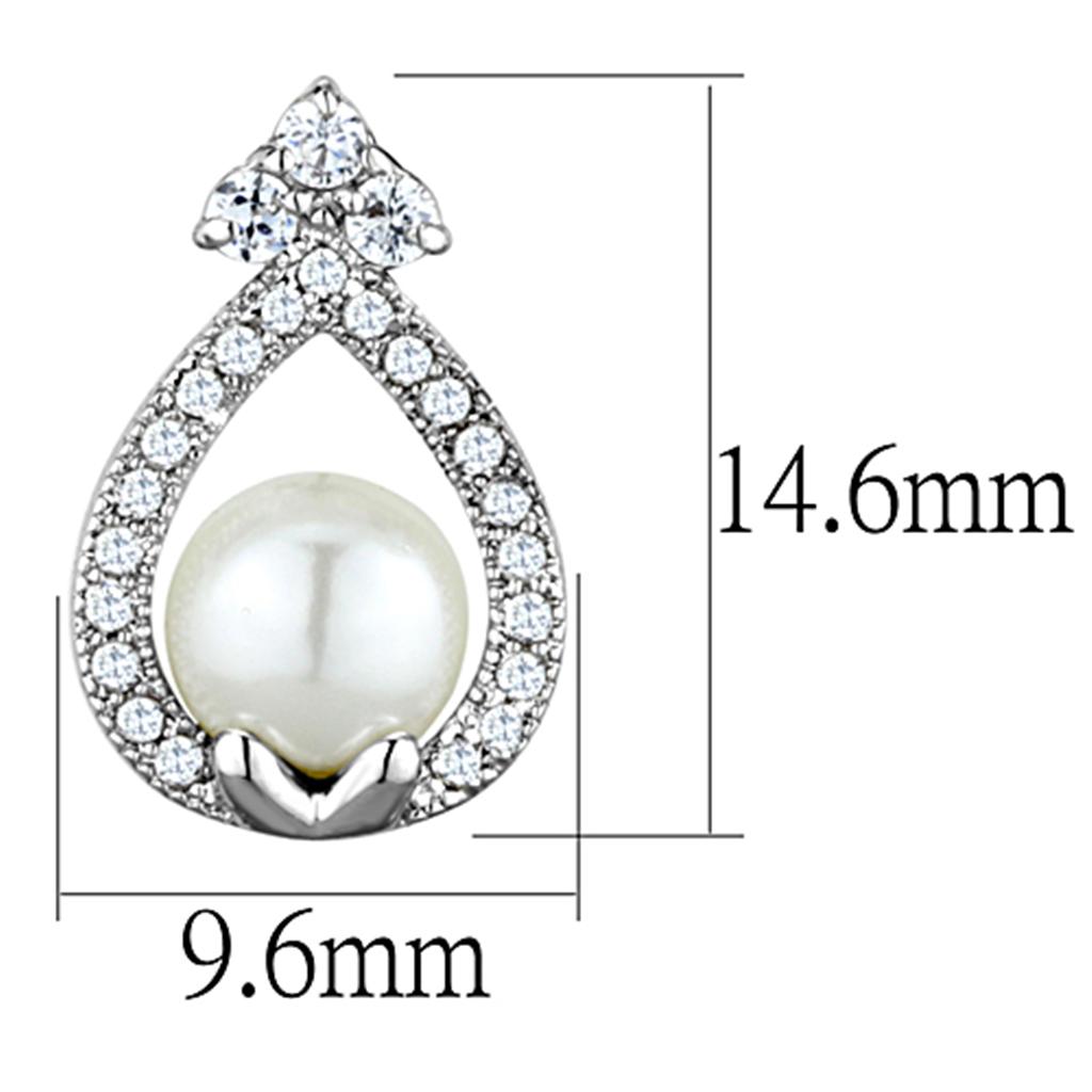 3W665 - Rhodium Brass Earrings with Synthetic Pearl in White-1