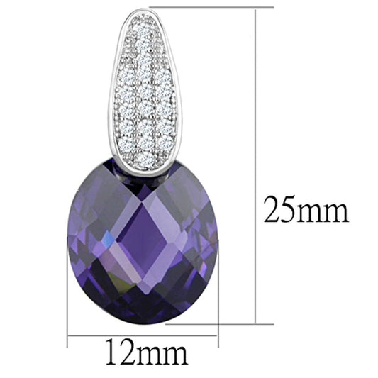 3W667 - Rhodium Brass Earrings with AAA Grade CZ  in Amethyst-1