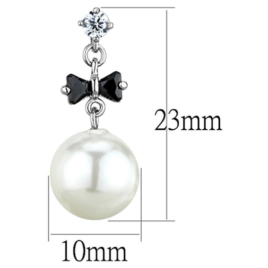 3W676 - Rhodium Brass Earrings with Synthetic Pearl in White-1