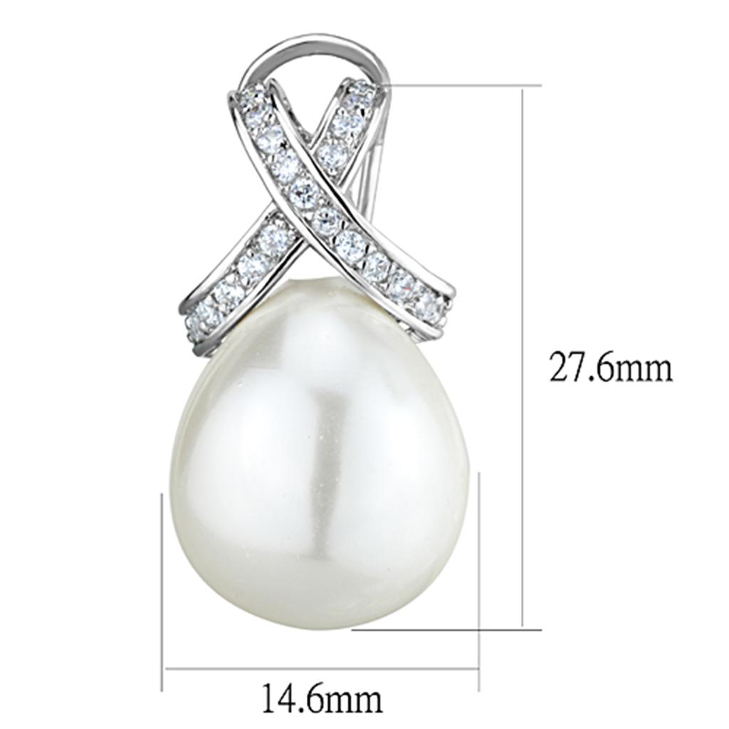3W677 - Rhodium Brass Earrings with Synthetic Pearl in White-1