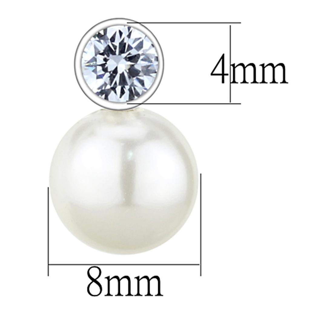 3W681 - Rhodium Brass Earrings with Synthetic Pearl in White-1