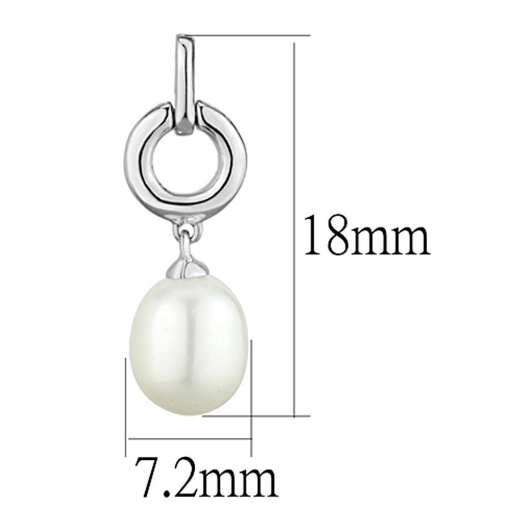 3W684 - Rhodium Brass Earrings with Synthetic Pearl in White-1