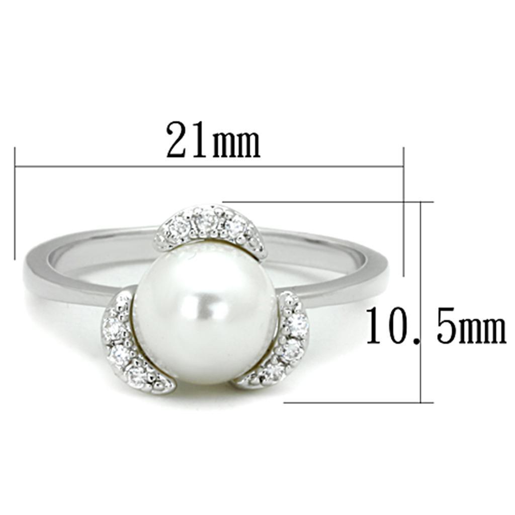 3W721 - Rhodium Brass Ring with Synthetic Pearl in White-1