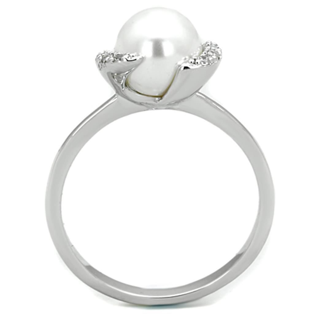 3W721 - Rhodium Brass Ring with Synthetic Pearl in White-2