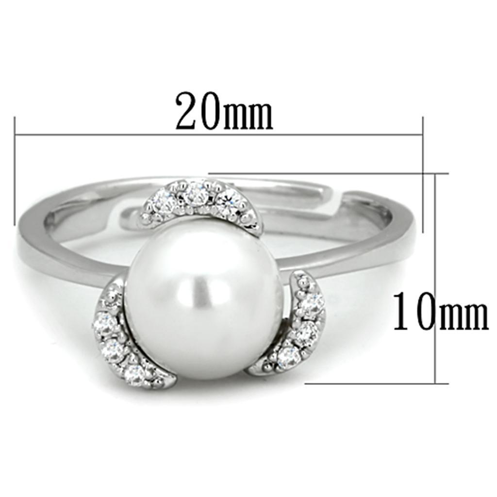 3W722 - Rhodium Brass Ring with Synthetic Pearl in White-1