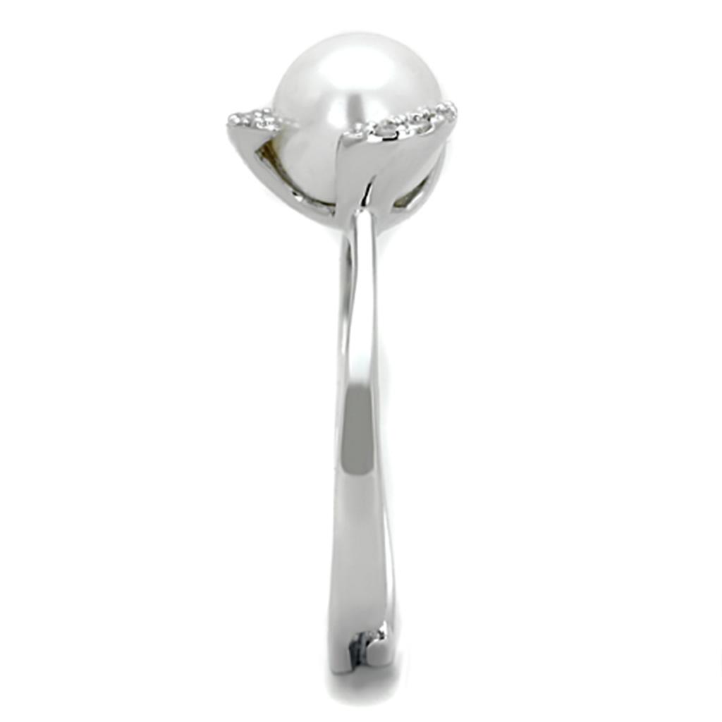 3W722 - Rhodium Brass Ring with Synthetic Pearl in White-3