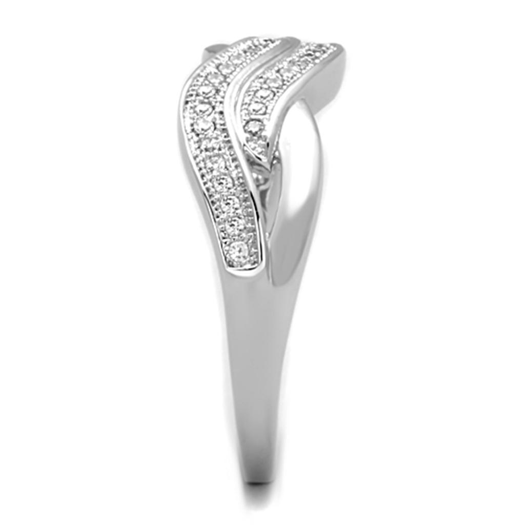 3W724 - Rhodium Brass Ring with AAA Grade CZ  in Clear-3