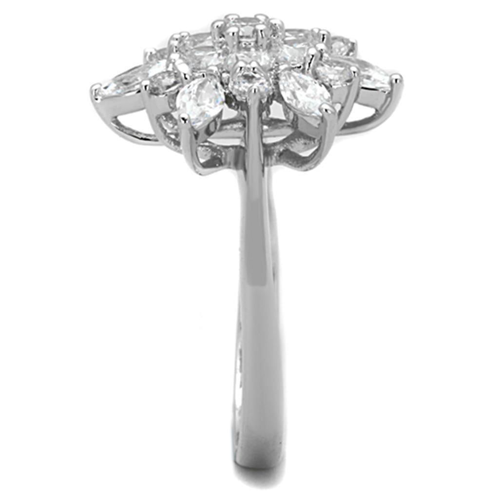3W725 - Rhodium Brass Ring with AAA Grade CZ  in Clear-3