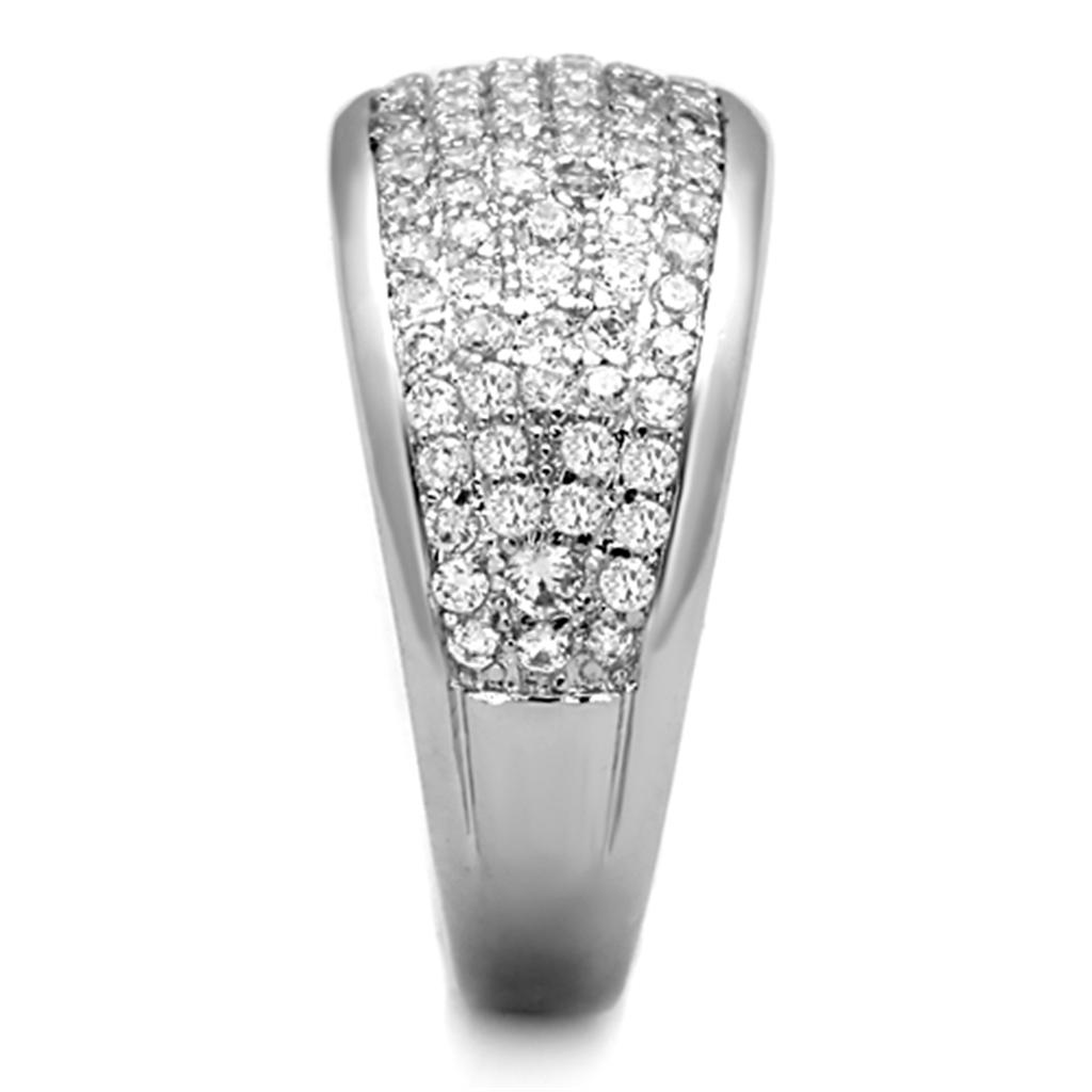 3W730 - Rhodium Brass Ring with AAA Grade CZ  in Clear-3