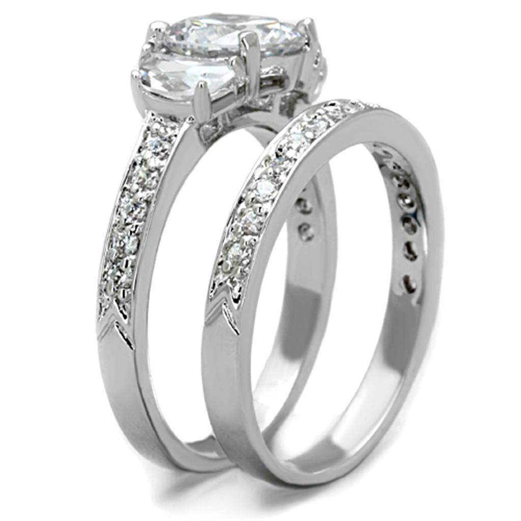 3W731 - Rhodium Brass Ring with AAA Grade CZ  in Clear-3