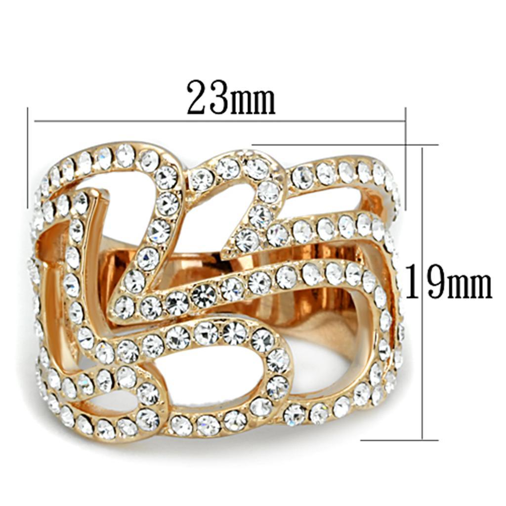 3W733 - Rose Gold Brass Ring with Top Grade Crystal  in Clear-1