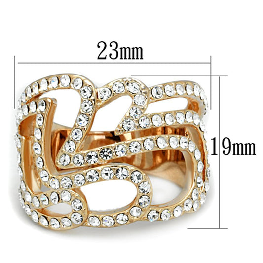 3W733 - Rose Gold Brass Ring with Top Grade Crystal  in Clear-1