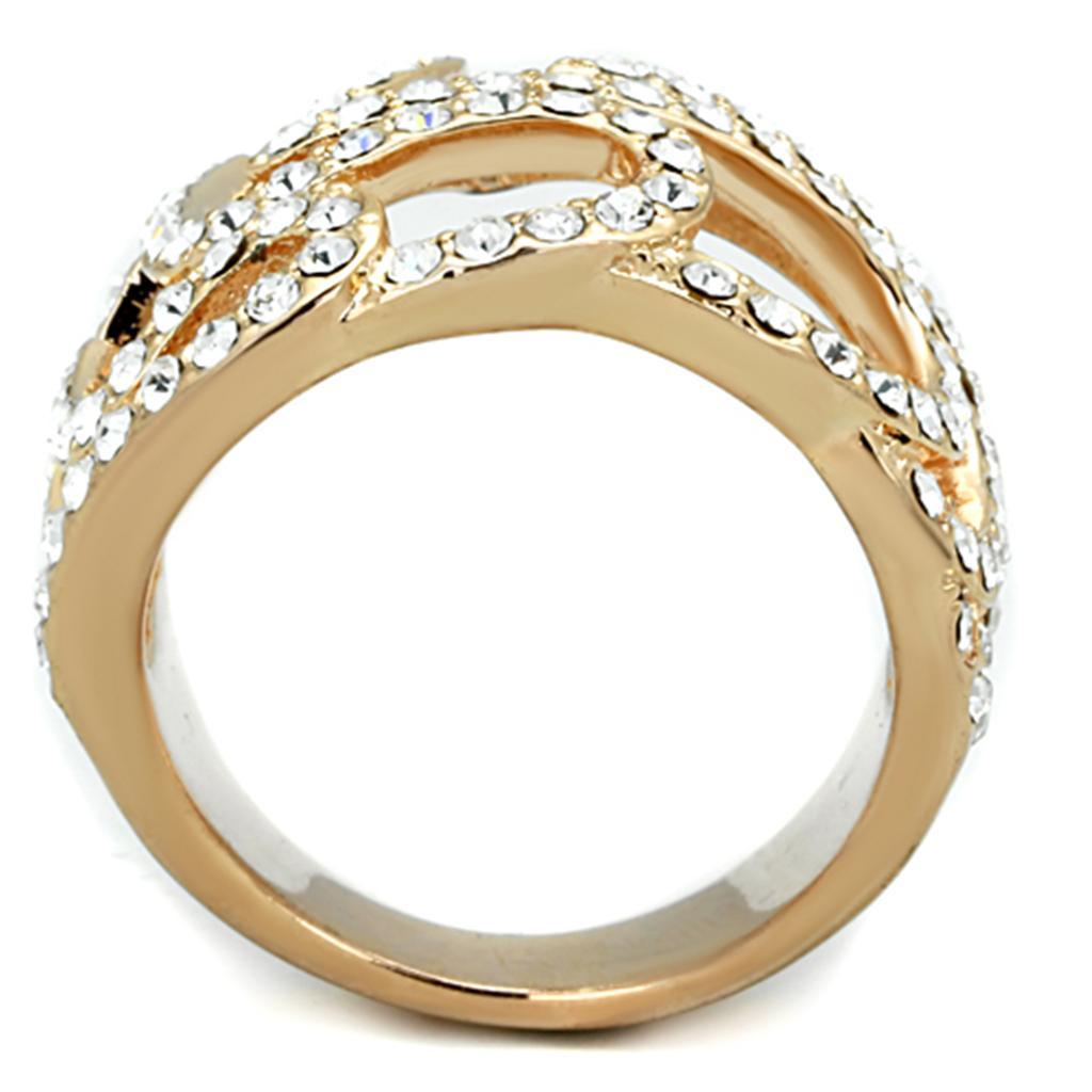 3W733 - Rose Gold Brass Ring with Top Grade Crystal  in Clear-2