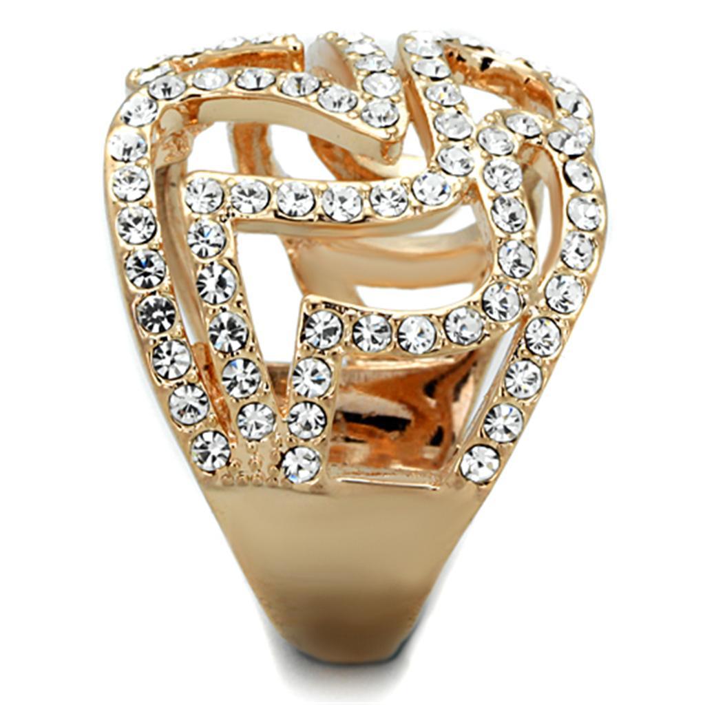 3W733 - Rose Gold Brass Ring with Top Grade Crystal  in Clear-3