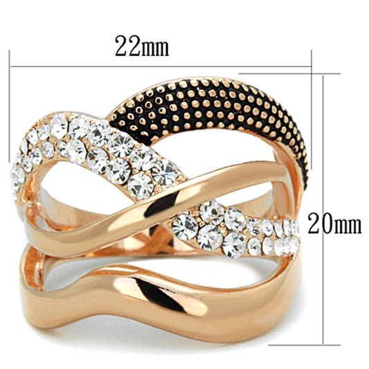 3W737 - Rose Gold Brass Ring with Top Grade Crystal  in Clear-1