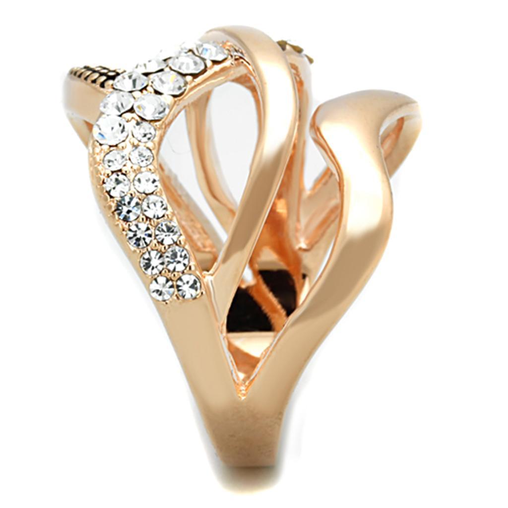 3W737 - Rose Gold Brass Ring with Top Grade Crystal  in Clear-3