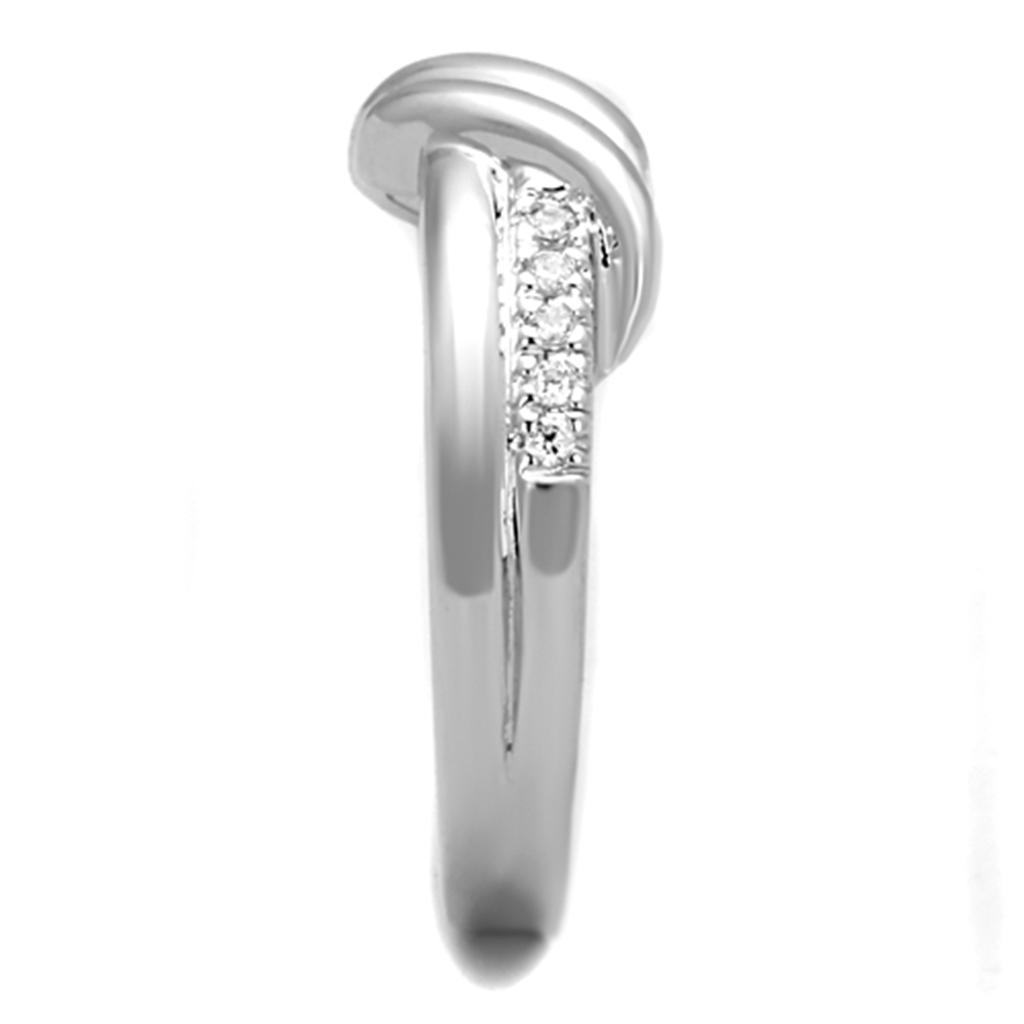 3W741 - Rhodium Brass Ring with AAA Grade CZ  in Clear-3