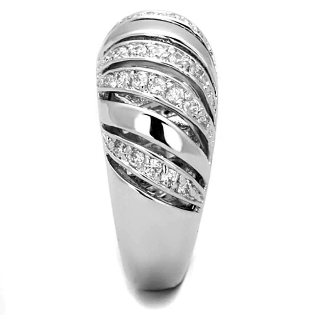 3W743 - Rhodium Brass Ring with AAA Grade CZ  in Clear-3