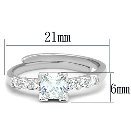 3W751 - Rhodium Brass Ring with AAA Grade CZ  in Clear-1