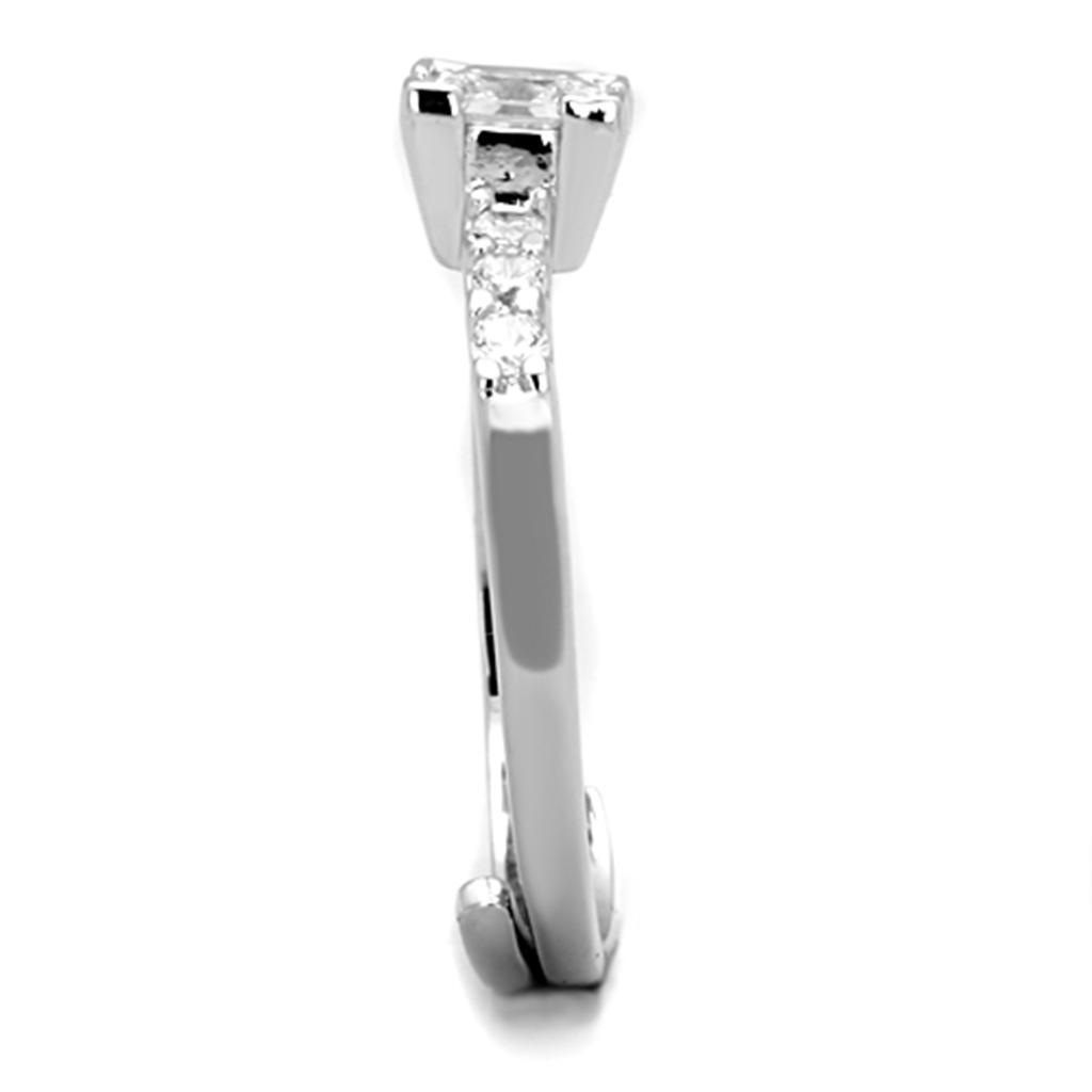 3W751 - Rhodium Brass Ring with AAA Grade CZ  in Clear-3