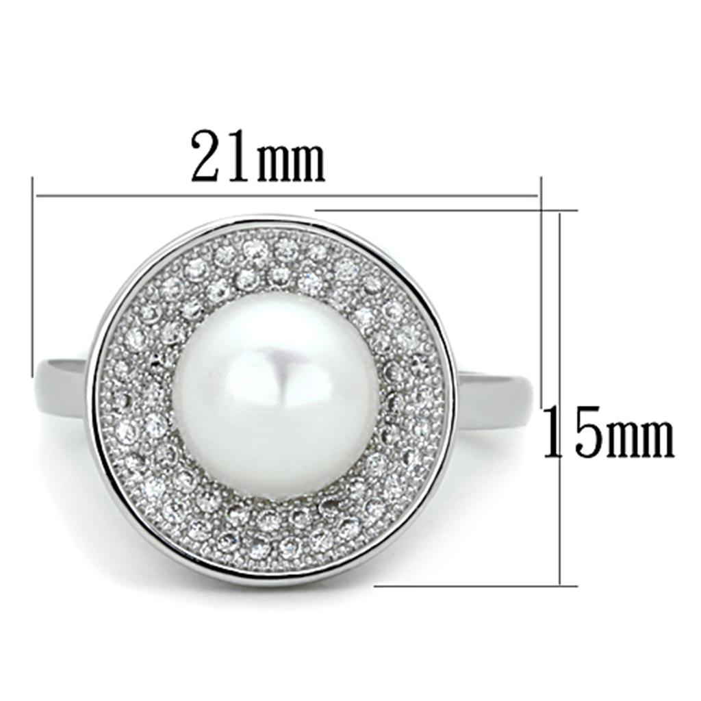 3W755 - Rhodium Brass Ring with Synthetic Pearl in White-1