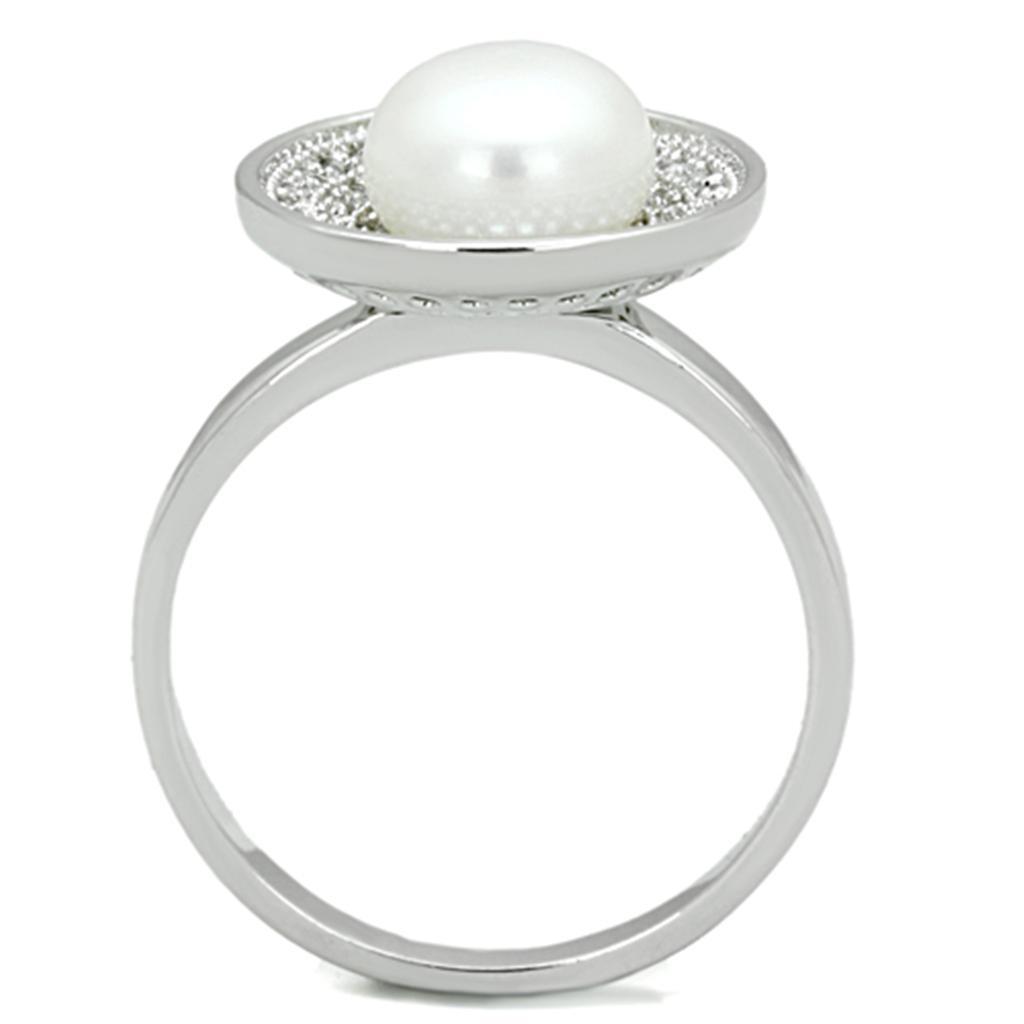 3W755 - Rhodium Brass Ring with Synthetic Pearl in White-2