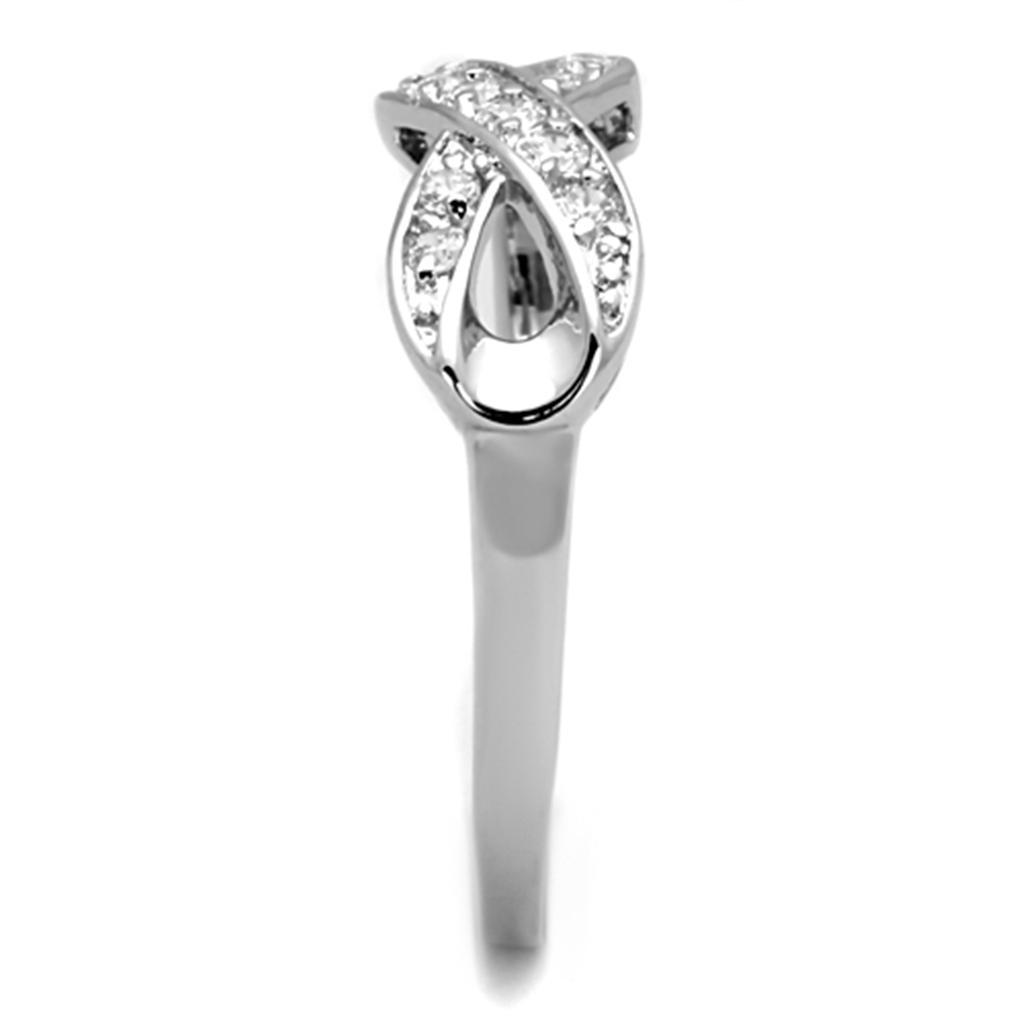 3W757 - Rhodium Brass Ring with AAA Grade CZ  in Clear-3