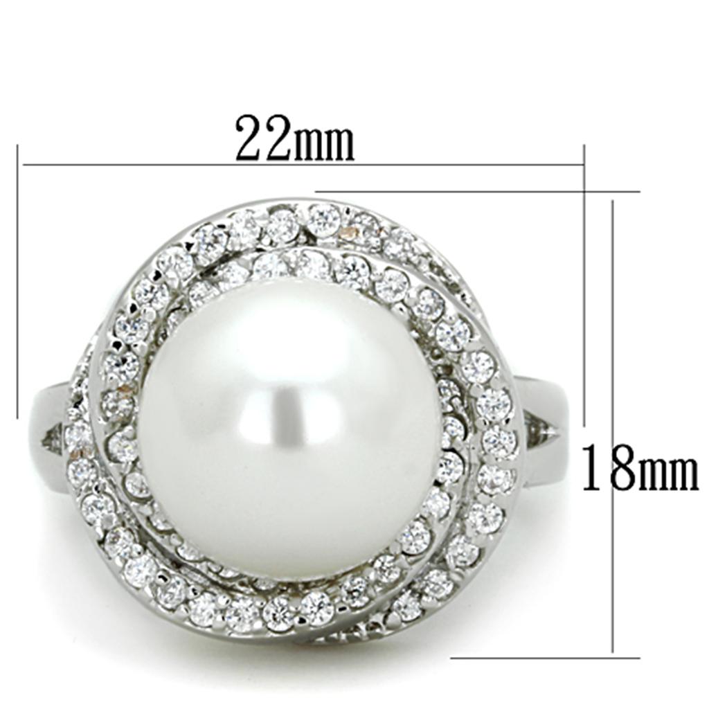 3W759 - Rhodium Brass Ring with Synthetic Pearl in White-1