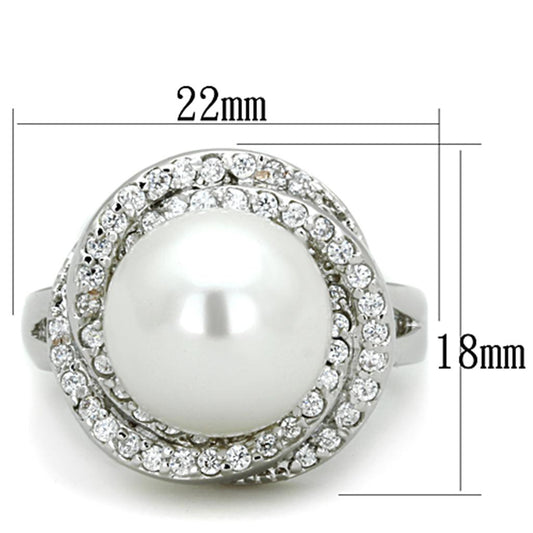 3W759 - Rhodium Brass Ring with Synthetic Pearl in White-1
