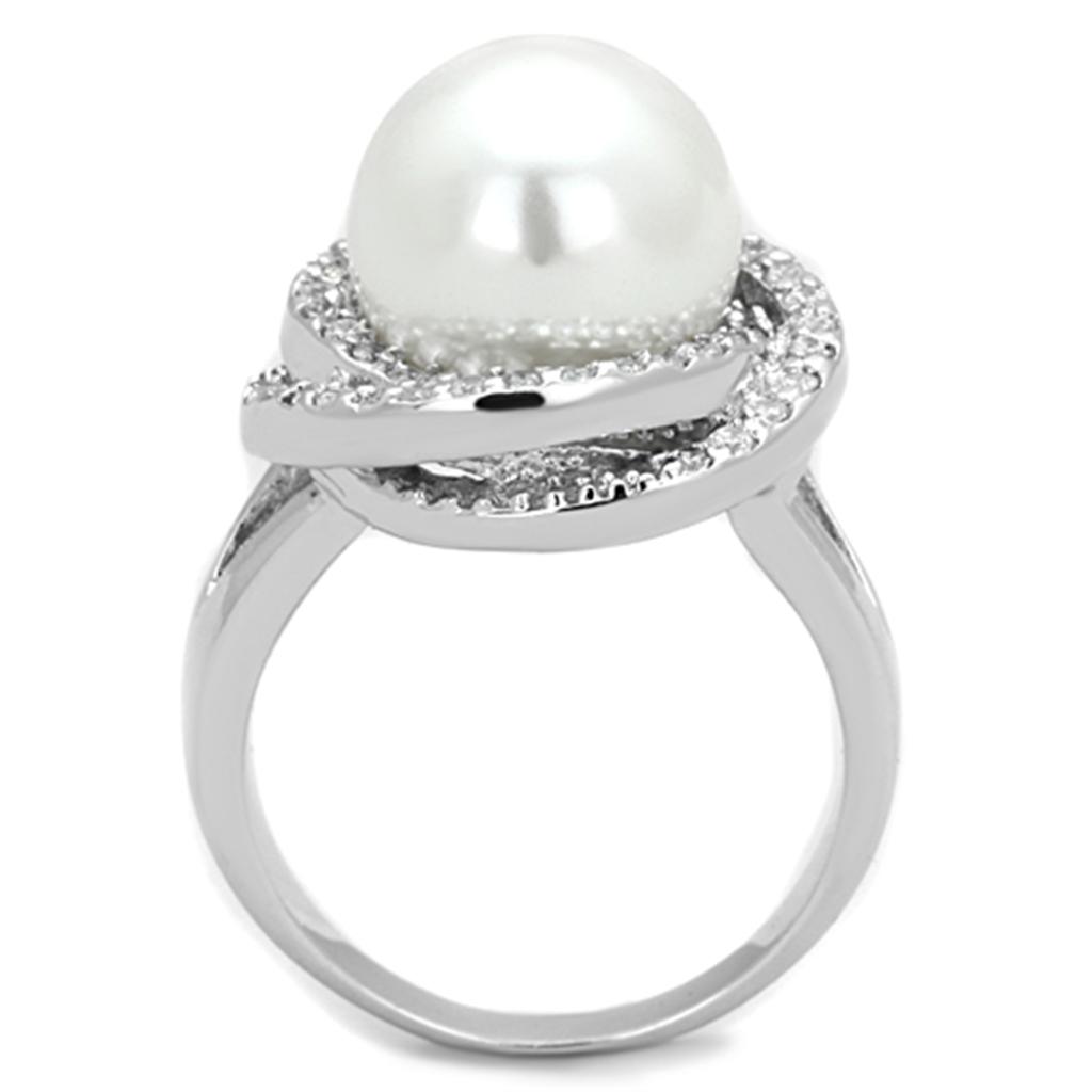 3W759 - Rhodium Brass Ring with Synthetic Pearl in White-2