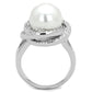 3W759 - Rhodium Brass Ring with Synthetic Pearl in White-2