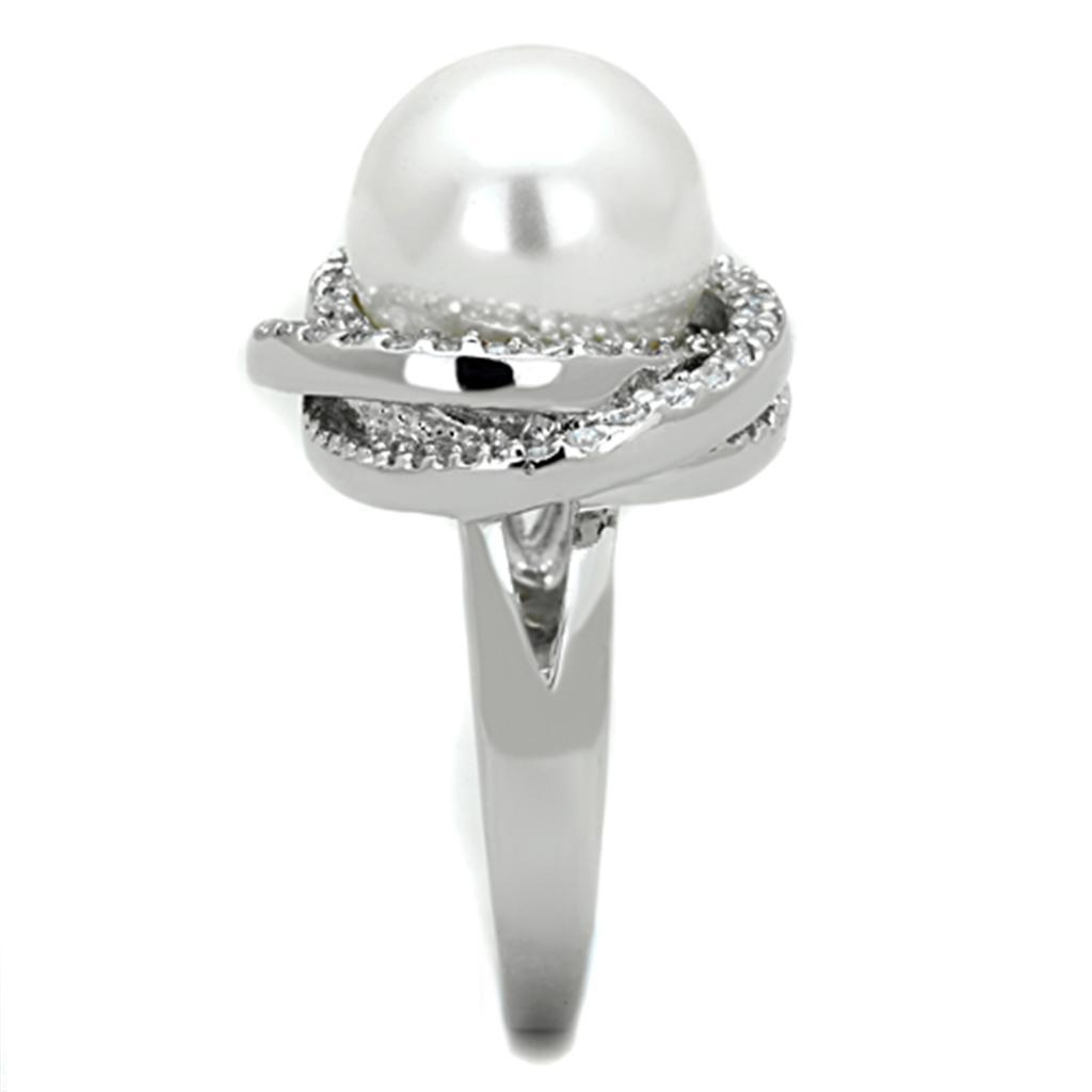 3W759 - Rhodium Brass Ring with Synthetic Pearl in White-3