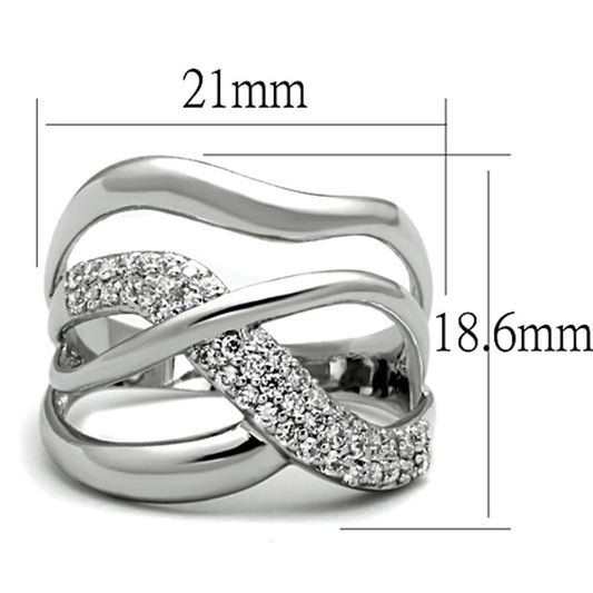3W766 - Rhodium Brass Ring with AAA Grade CZ  in Clear-1