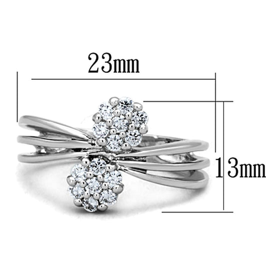 3W767 - Rhodium Brass Ring with AAA Grade CZ  in Clear-1