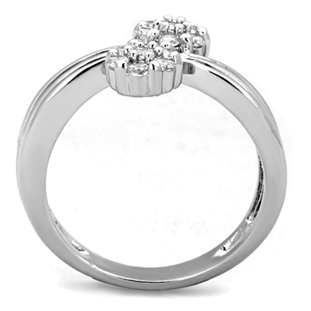 3W767 - Rhodium Brass Ring with AAA Grade CZ  in Clear-2