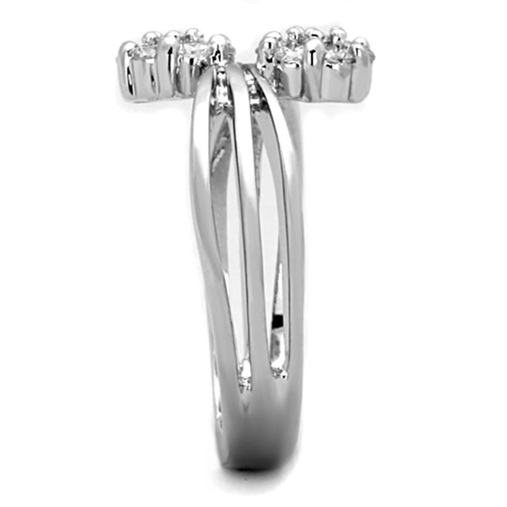 3W767 - Rhodium Brass Ring with AAA Grade CZ  in Clear-3
