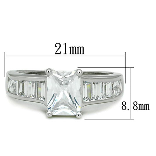 3W769 - Rhodium Brass Ring with AAA Grade CZ  in Clear-1