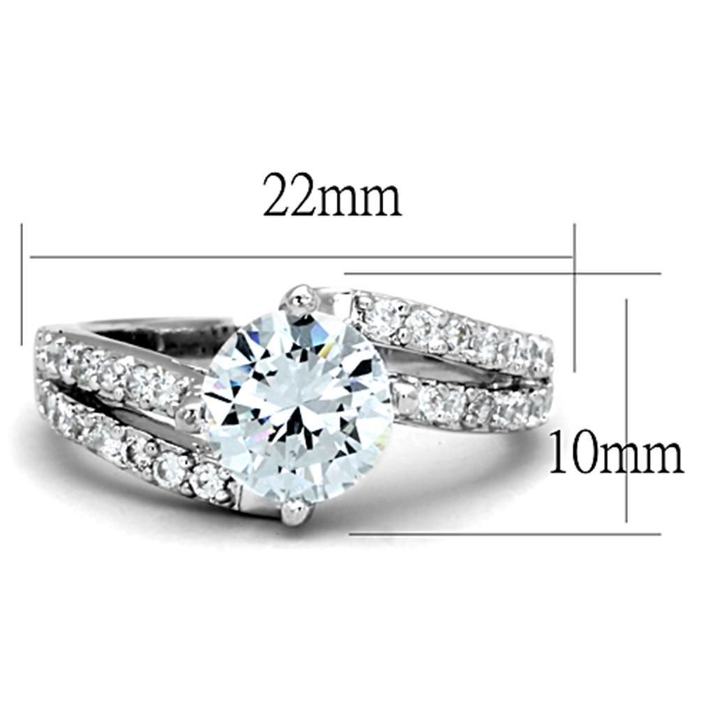 3W770 - Rhodium Brass Ring with AAA Grade CZ  in Clear-1